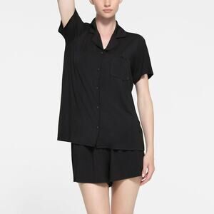 SKIMS Sleep Short Sleeve Button Up Set Onyx - 4X